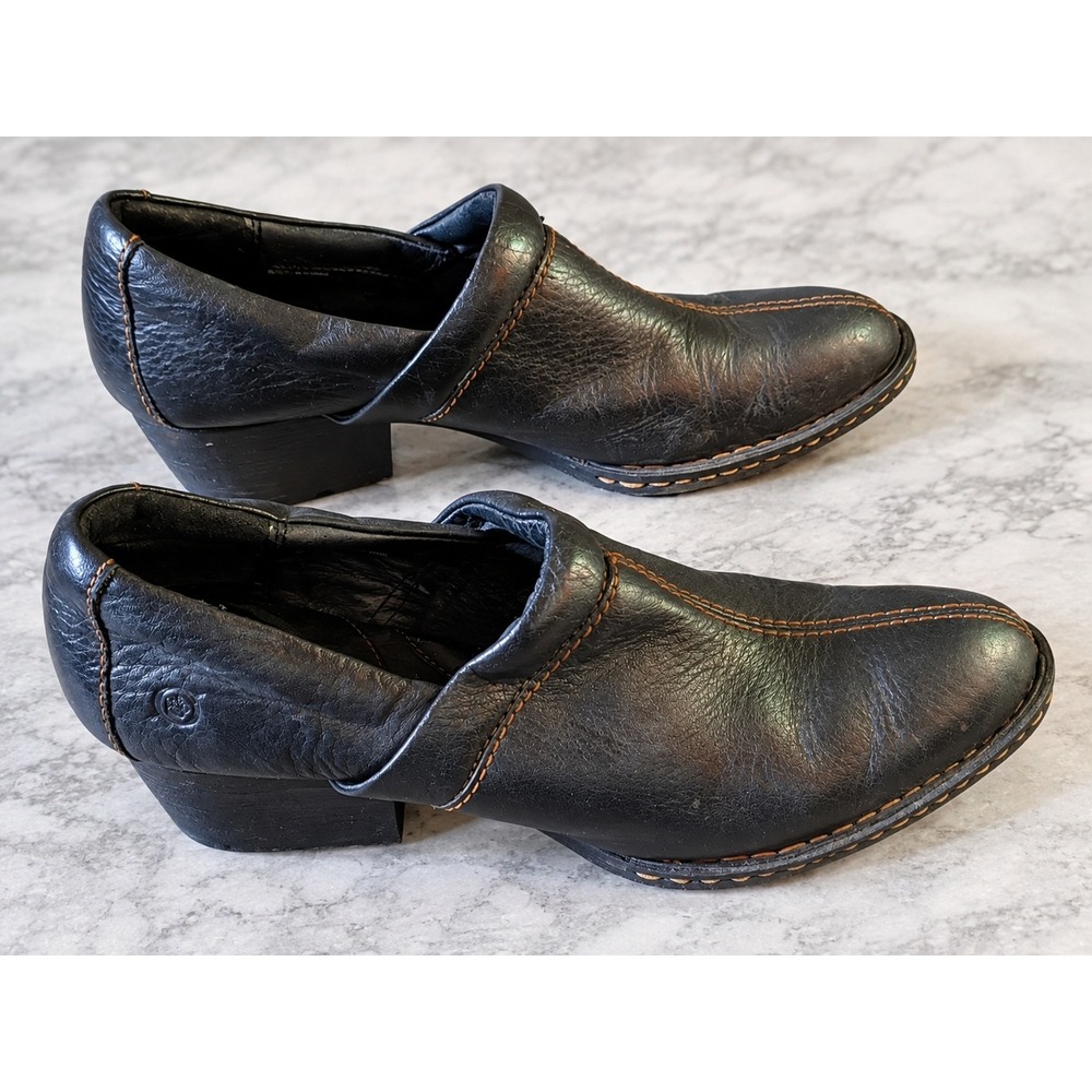 Børn Kinney W31992 women's black leather slip-on shoes, size 7.5 M / EU 38.5